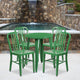 Green |#| 24inch Round Green Metal Indoor-Outdoor Table Set with 4 Vertical Slat Back Chairs
