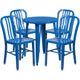 Blue |#| 24inch Round Blue Metal Indoor-Outdoor Table Set with 4 Vertical Slat Back Chairs