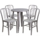 Silver |#| 24inch Round Silver Metal Indoor-Outdoor Table Set w/ 4 Vertical Slat Back Chairs