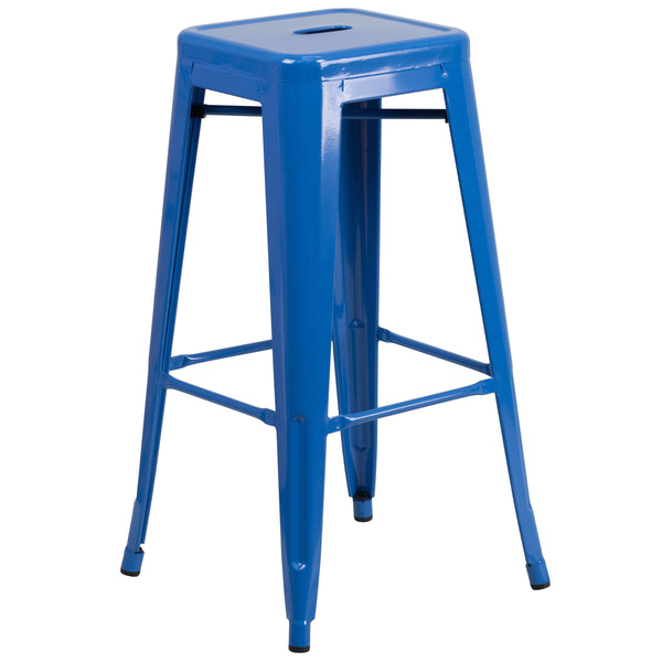 Blue |#| Commercial Grade 30inchH Backless Blue Metal Indoor-Outdoor Barstool, Square