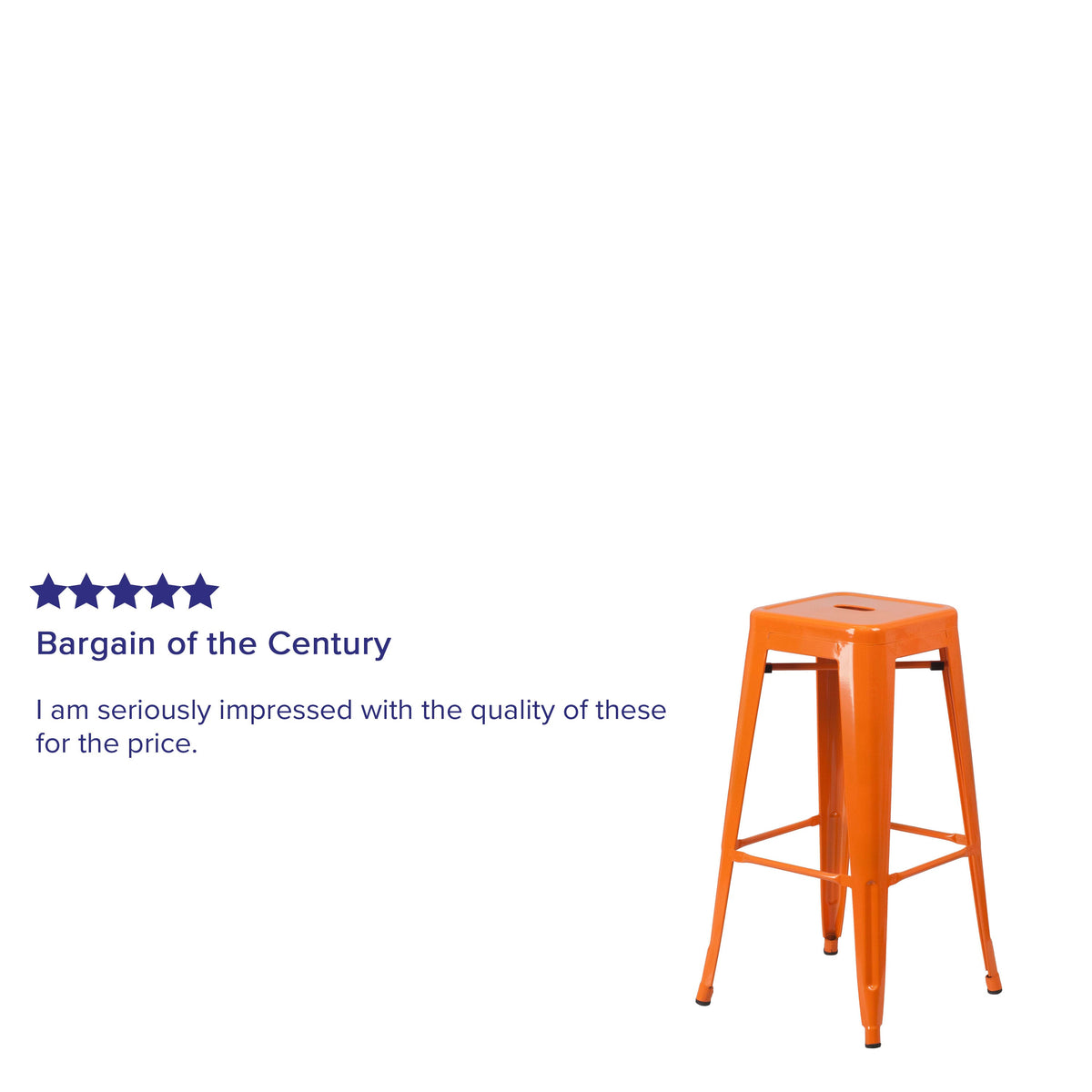 Orange |#| Commercial Grade 30inchH Backless Orange Metal Indoor-Outdoor Barstool, Square