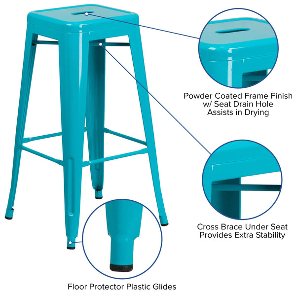 Crystal Teal-Blue |#| 30inch High Backless Crystal Teal-Blue Indoor-Outdoor Barstool - Patio Chair