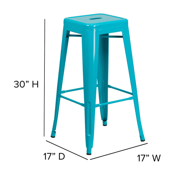 Crystal Teal-Blue |#| 30inch High Backless Crystal Teal-Blue Indoor-Outdoor Barstool - Patio Chair