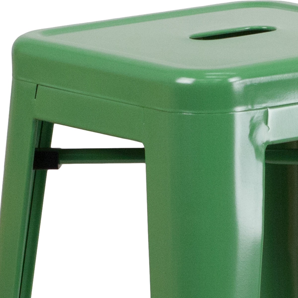 Green |#| Commercial Grade 30inchH Backless Green Metal Indoor-Outdoor Barstool, Square