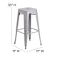 Silver |#| Commercial Grade 30inchH Backless Silver Metal Indoor-Outdoor Barstool, Square