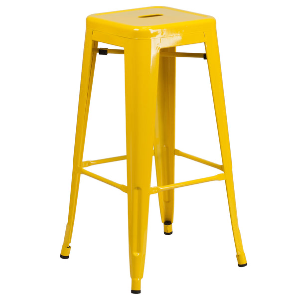 Yellow |#| Commercial Grade 30inchH Backless Yellow Metal Indoor-Outdoor Barstool, Square