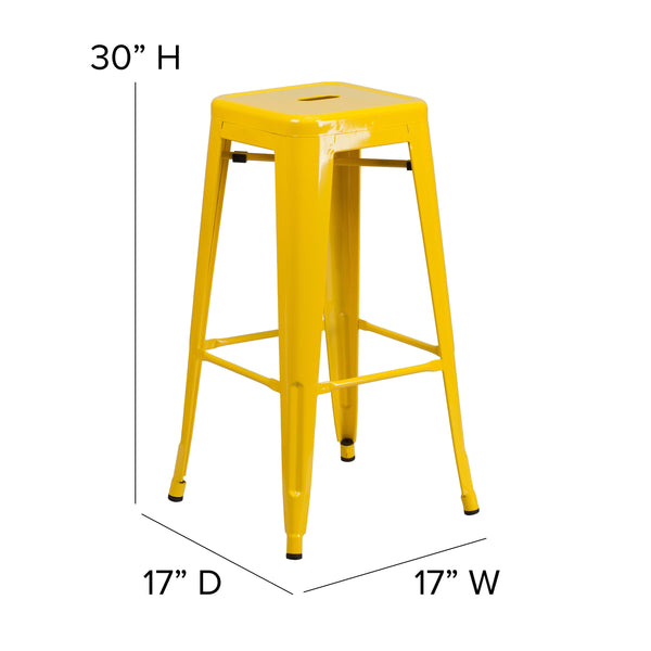 Yellow |#| Commercial Grade 30inchH Backless Yellow Metal Indoor-Outdoor Barstool, Square