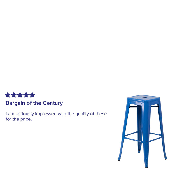 Blue |#| Commercial Grade 30inchH Backless Blue Metal Indoor-Outdoor Barstool, Square