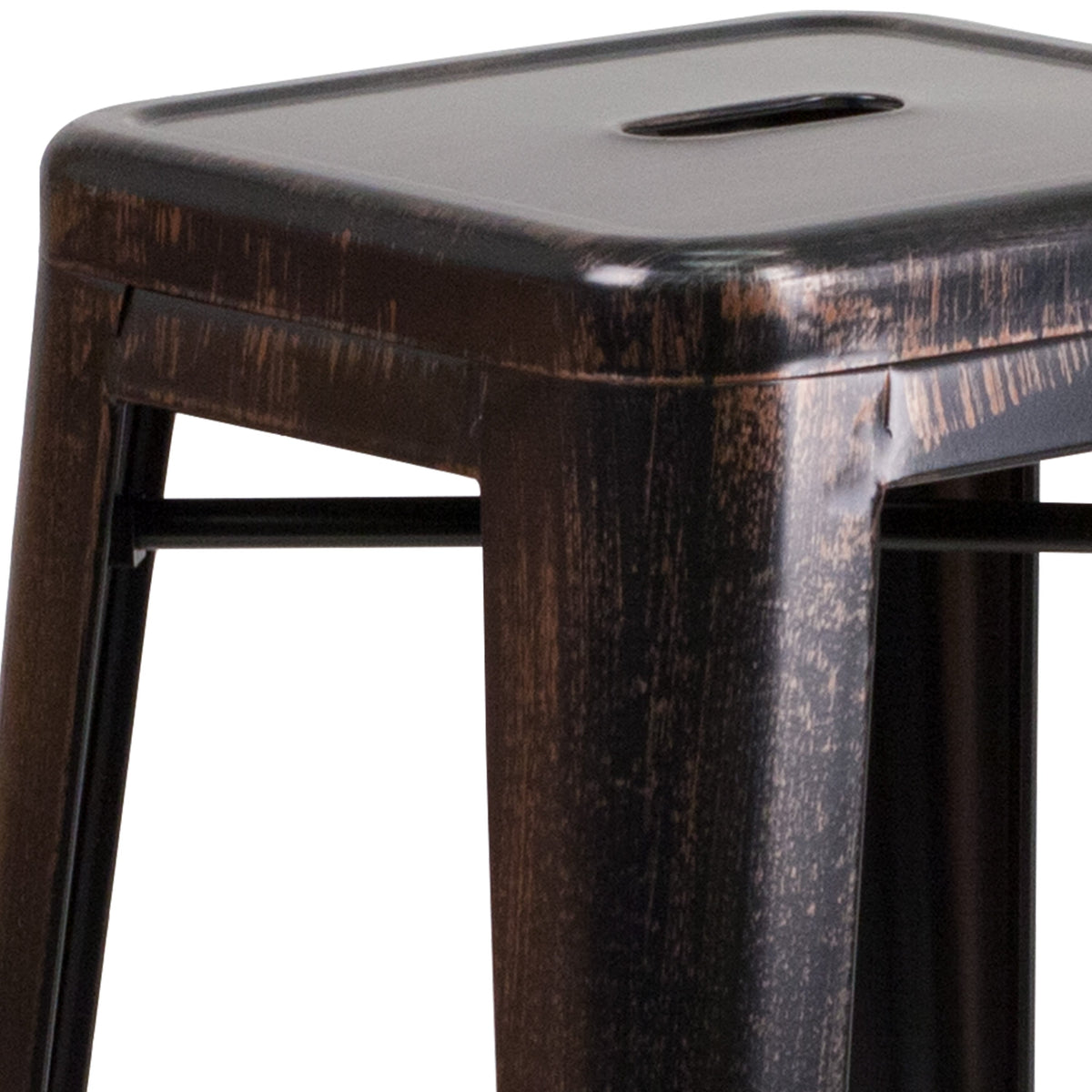 Black-Antique Gold |#| Commercial Grade 30inchH Backless Black-Gold Metal Indoor-Outdoor Barstool, Square