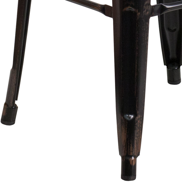 Black-Antique Gold |#| Commercial Grade 30inchH Backless Black-Gold Metal Indoor-Outdoor Barstool, Square