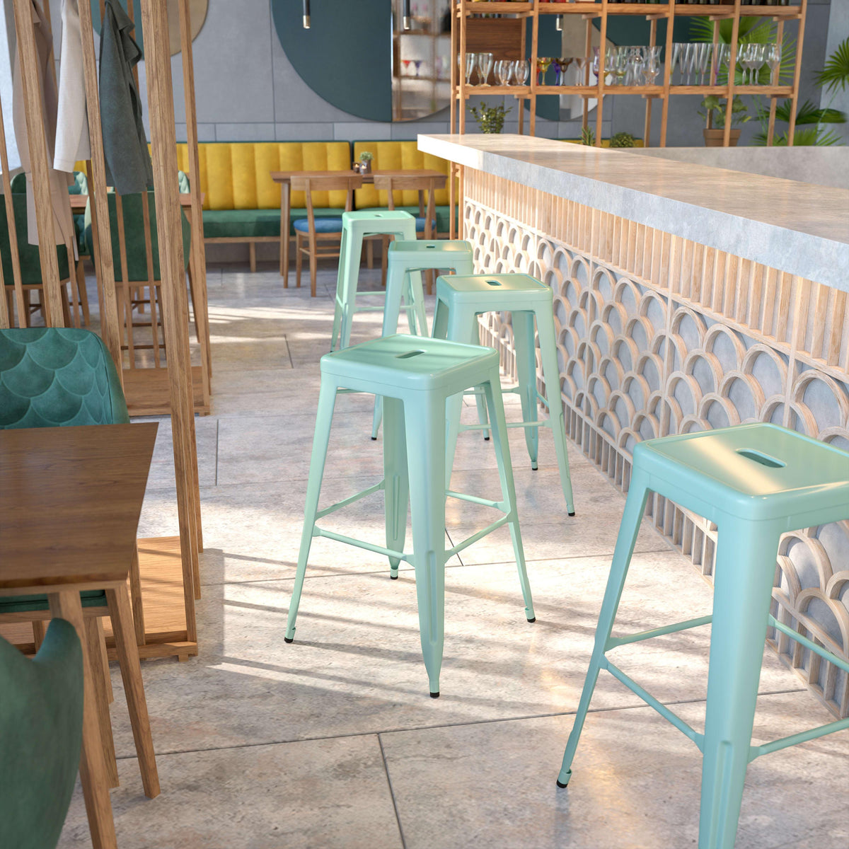 Mint Green |#| 30inch High Backless Mint Green Indoor-Outdoor Barstool - Patio Chair