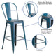 Antique Blue |#| 30inch High Distressed Antique Blue Metal Indoor-Outdoor Barstool with Back