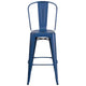 Antique Blue |#| 30inch High Distressed Antique Blue Metal Indoor-Outdoor Barstool with Back