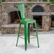 Green |#| 30inch High Distressed Green Metal Indoor-Outdoor Barstool with Back