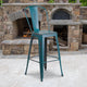 Kelly Blue-Teal |#| 30inch High Distressed Kelly Blue-Teal Metal Indoor-Outdoor Barstool with Back