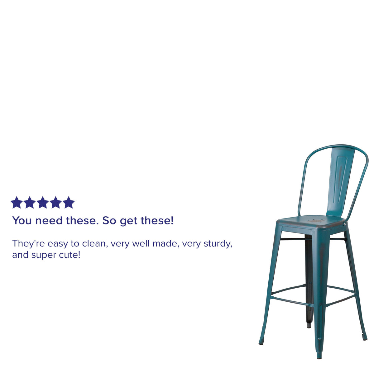 Kelly Blue-Teal |#| 30inch High Distressed Kelly Blue-Teal Metal Indoor-Outdoor Barstool with Back