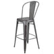 Silver Gray |#| 30inchH Distressed Silver Gray Metal Indoor-Outdoor Dining Barstool with Back