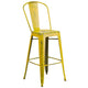 Yellow |#| 30inch High Distressed Yellow Metal Indoor-Outdoor Barstool with Back