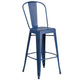 Antique Blue |#| 30inch High Distressed Antique Blue Metal Indoor-Outdoor Barstool with Back