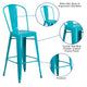 Crystal Teal-Blue |#| 30inch High Crystal Teal-Blue Metal Indoor-Outdoor Barstool with Back