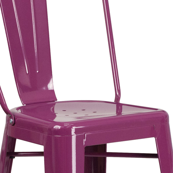 Purple |#| 30inch High Purple Metal Indoor-Outdoor Barstool with Back