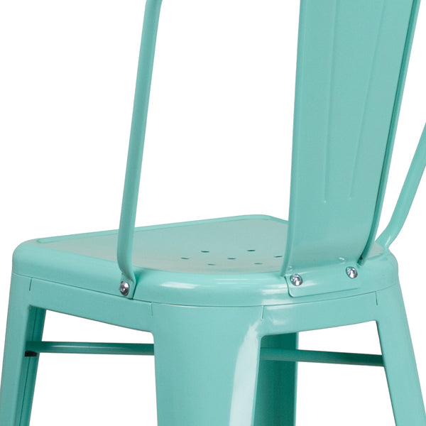 Mint Green |#| 30inch High Mint Green Metal Indoor-Outdoor Barstool with Back