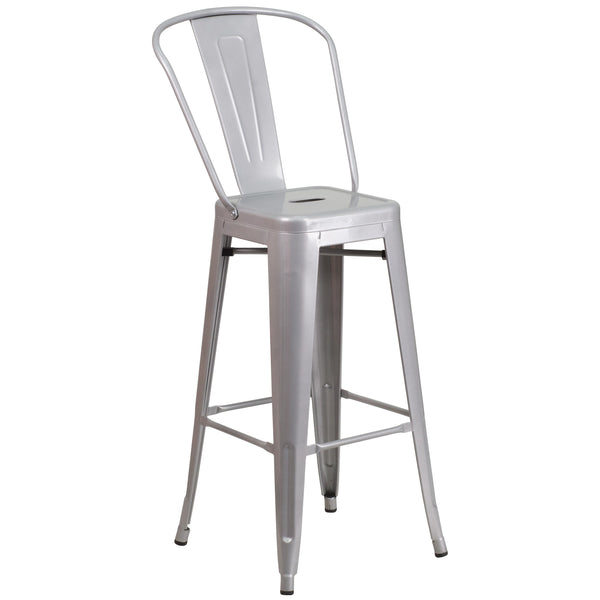 Orange |#| 30inch Round Orange Metal Indoor-Outdoor Bar Table Set with 2 Cafe Stools