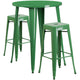 Green |#| 30inch Round Green Metal Indoor-Outdoor Bar Table Set with 2 Backless Stools