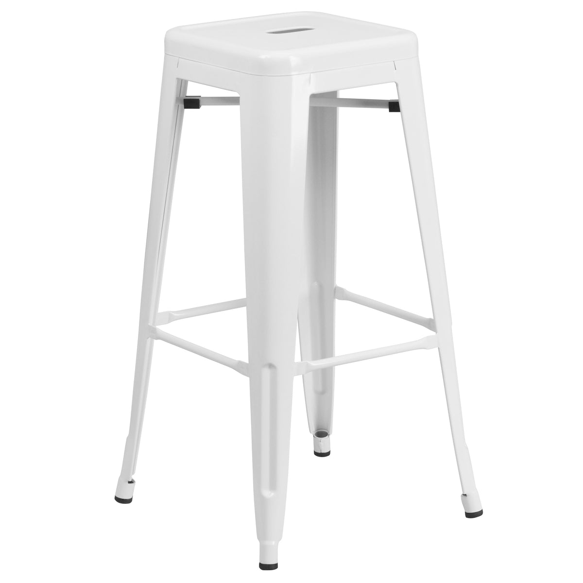 White |#| 30inch Round White Metal Indoor-Outdoor Bar Table Set with 2 Backless Stools