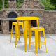 Yellow |#| 30inch Round Yellow Metal Indoor-Outdoor Bar Table Set with 2 Backless Stools