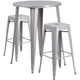 Silver |#| 30inch Round Silver Metal Indoor-Outdoor Bar Table Set with 2 Backless Stools