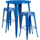 Blue |#| 30inch Round Blue Metal Indoor-Outdoor Bar Table Set with 2 Backless Stools