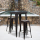 Black-Antique Gold |#| 30inch Round Black-Gold Metal Indoor-Outdoor Bar Table Set with 2 Backless Stools