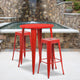 Red |#| 30inch Round Red Metal Indoor-Outdoor Bar Table Set with 2 Backless Stools