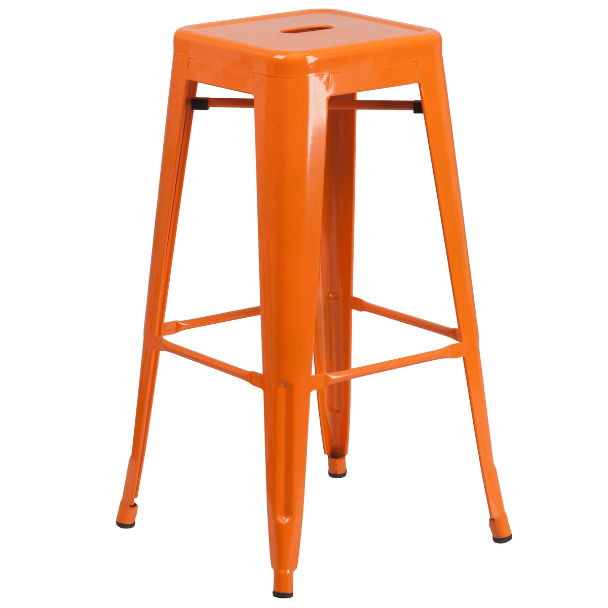 Orange |#| 30inch Round Orange Metal Indoor-Outdoor Bar Table Set with 2 Backless Stools