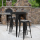 Black |#| 30inch Round Black Metal Indoor-Outdoor Bar Table Set with 2 Backless Stools