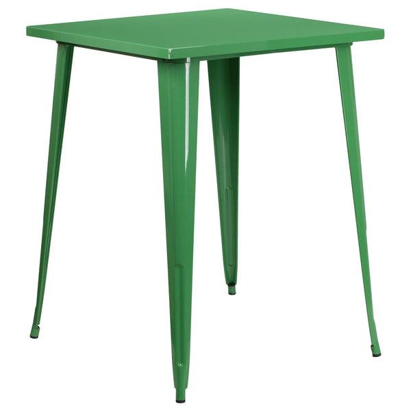 Green |#| 31.5inch Square Green Metal Indoor-Outdoor Bar Height Table - Café Table