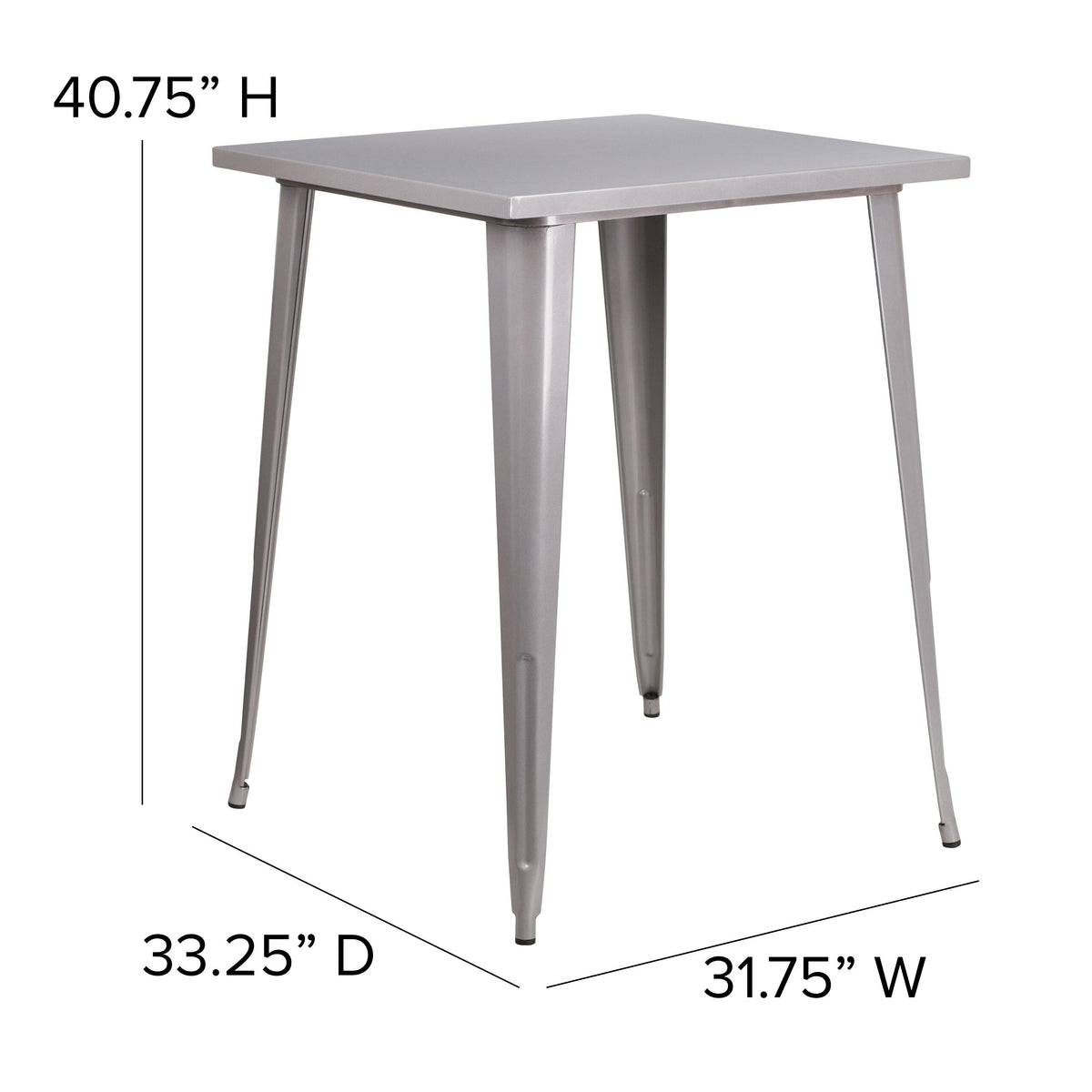 Silver |#| 31.5inch Square Silver Metal Indoor-Outdoor Bar Height Table - Café Table