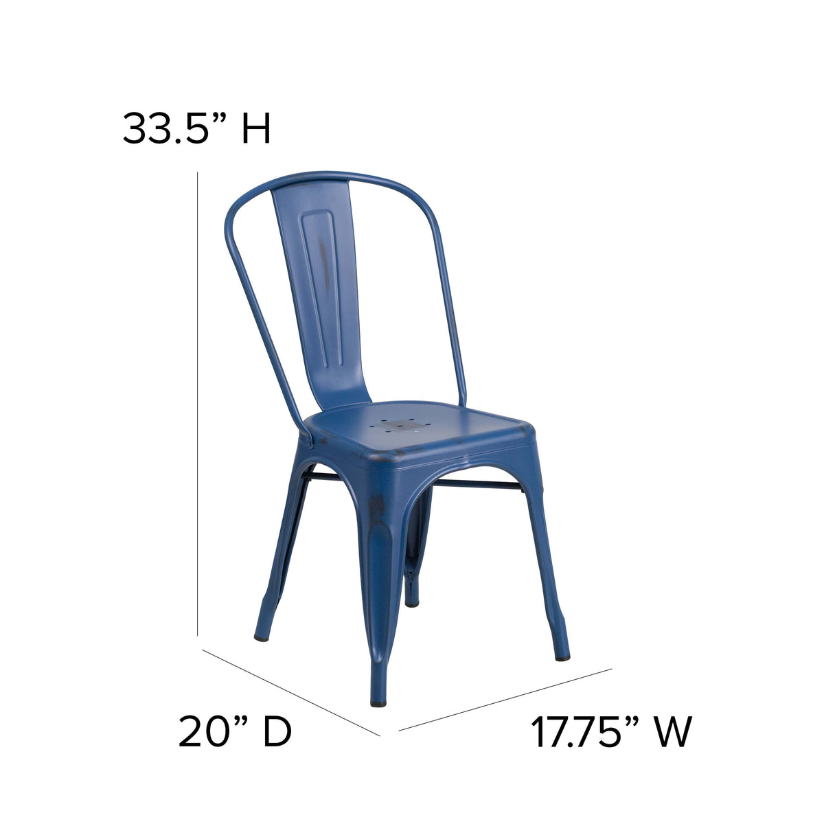 Antique Blue |#| Distressed Antique Blue Metal Indoor-Outdoor Stackable Chair - Kitchen Furniture