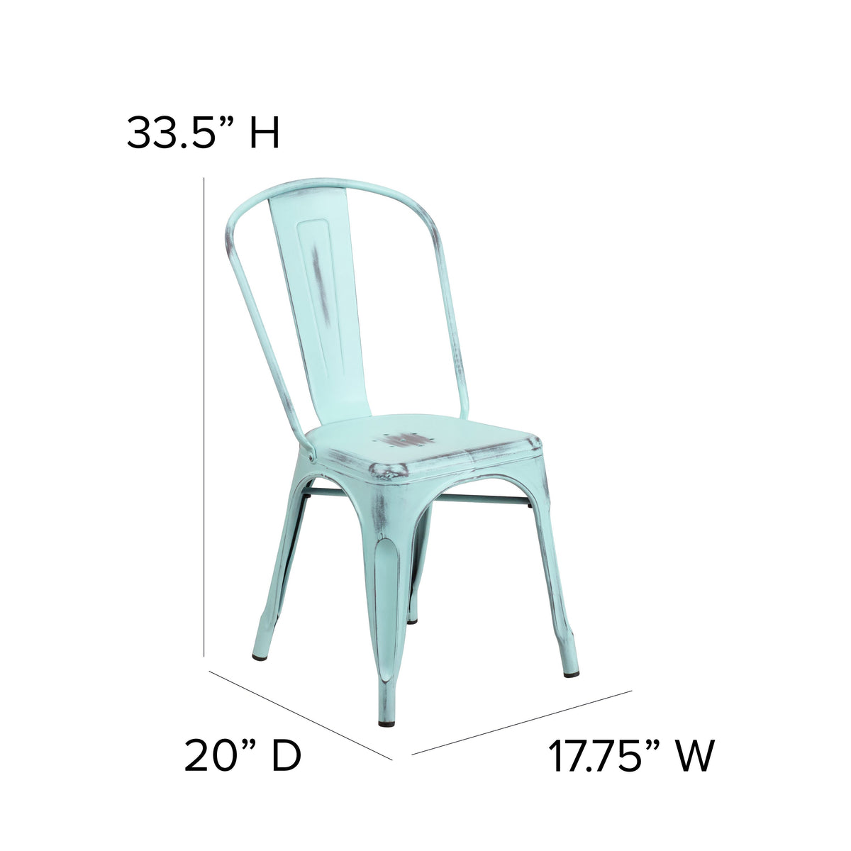 Green-Blue |#| Distressed Green-Blue Metal Indoor-Outdoor Stackable Chair - Kitchen Furniture