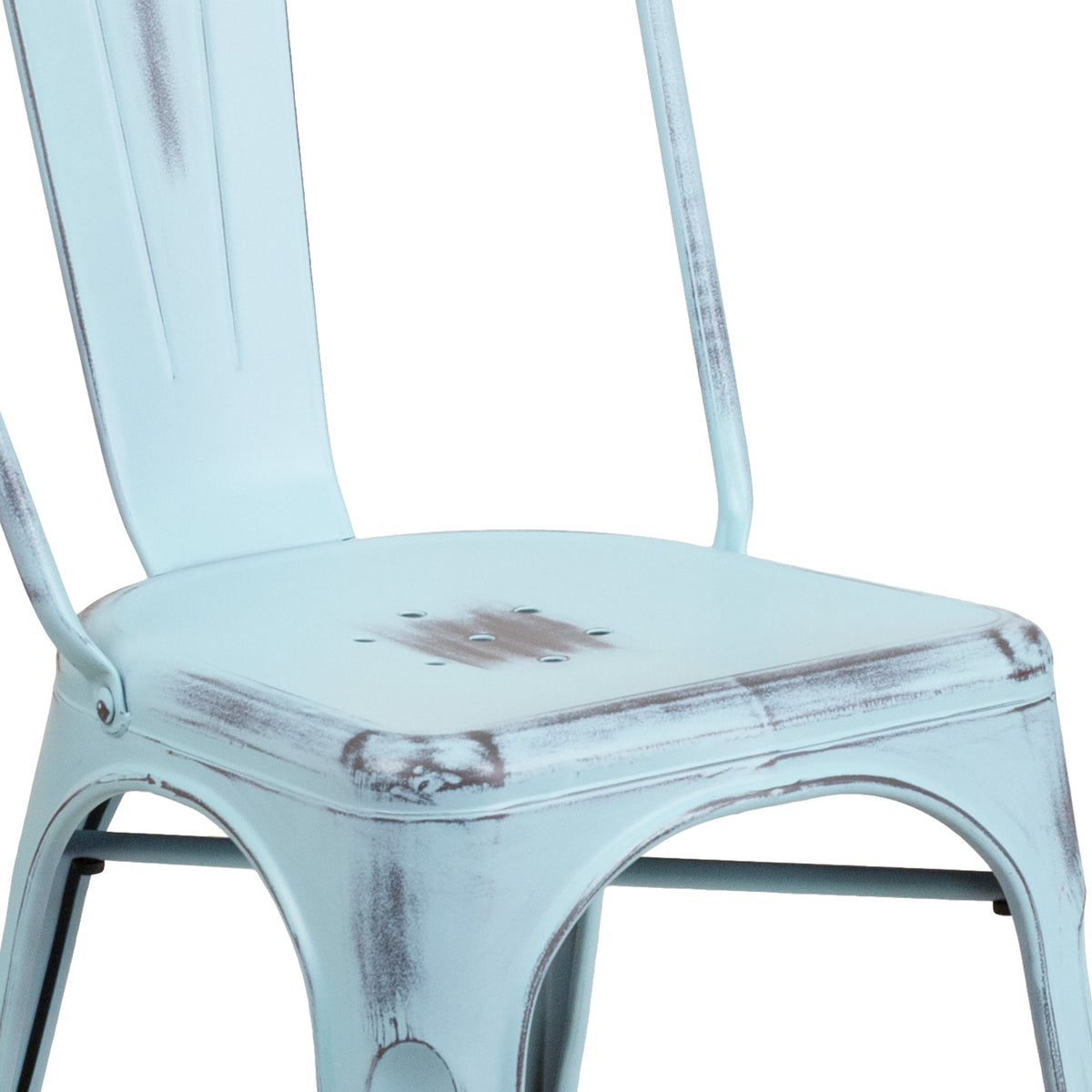 Green-Blue |#| Distressed Green-Blue Metal Indoor-Outdoor Stackable Chair - Kitchen Furniture