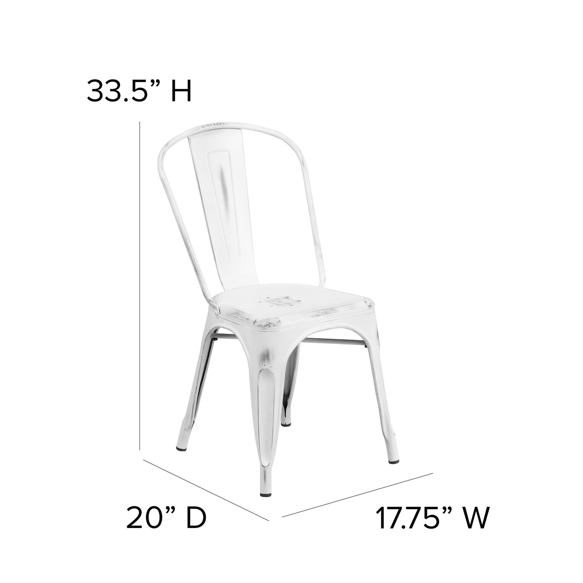 White |#| Distressed White Metal Indoor-Outdoor Stackable Chair - Kitchen Furniture