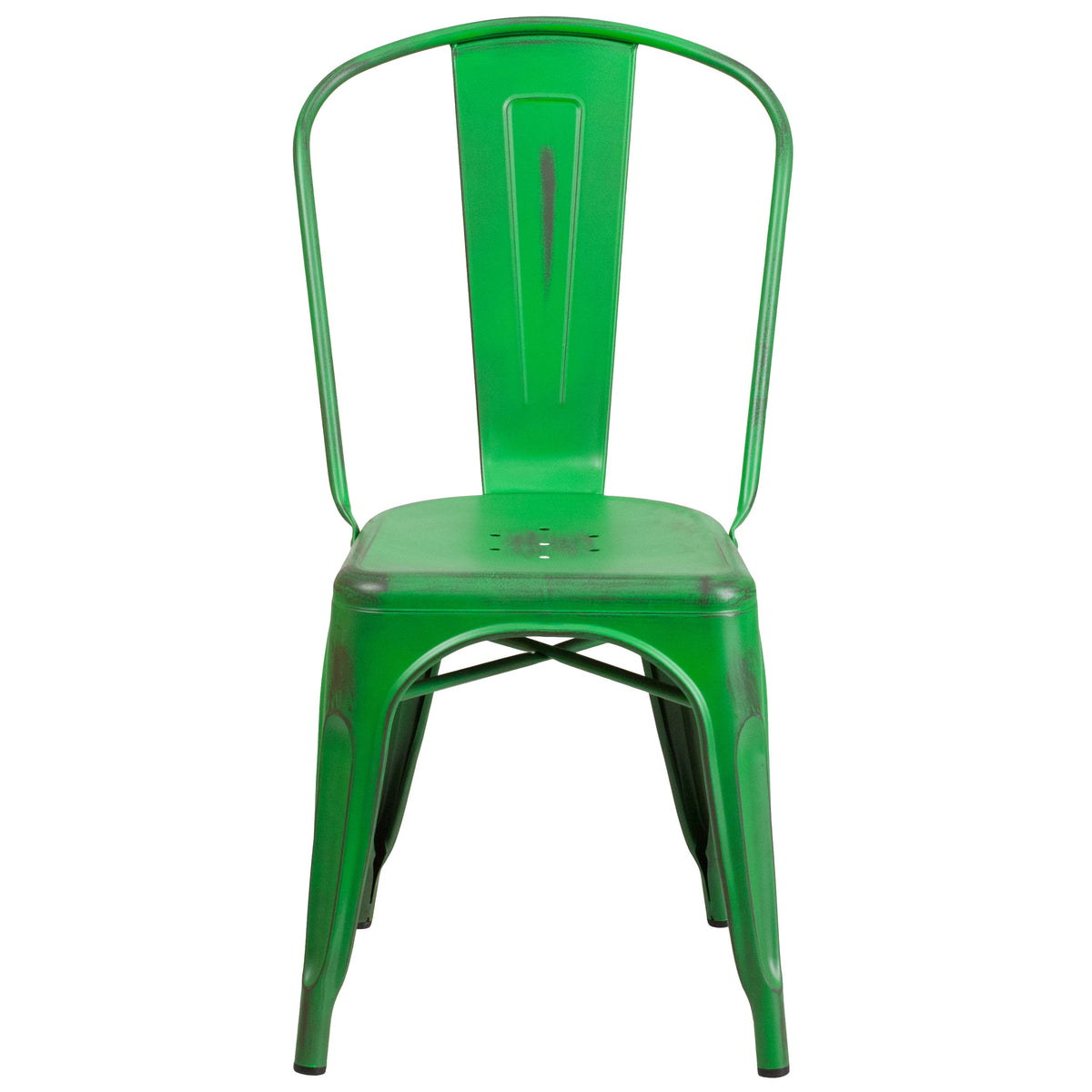 Green |#| Distressed Green Metal Indoor-Outdoor Stackable Chair - Kitchen Furniture