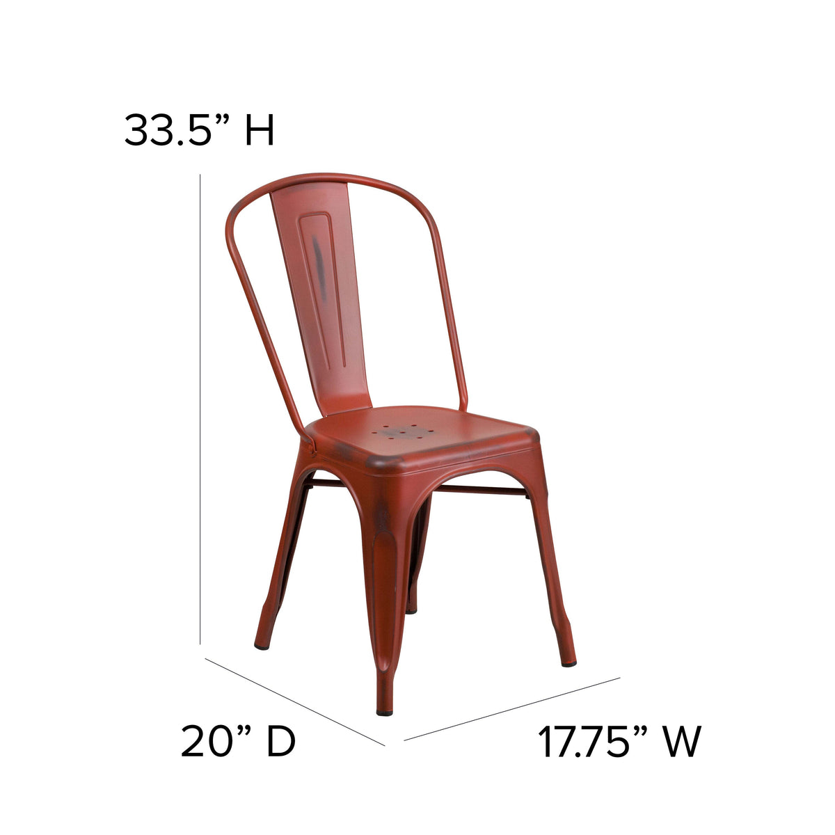 Kelly Red |#| Distressed Kelly Red Metal Indoor-Outdoor Stackable Chair - Kitchen Furniture