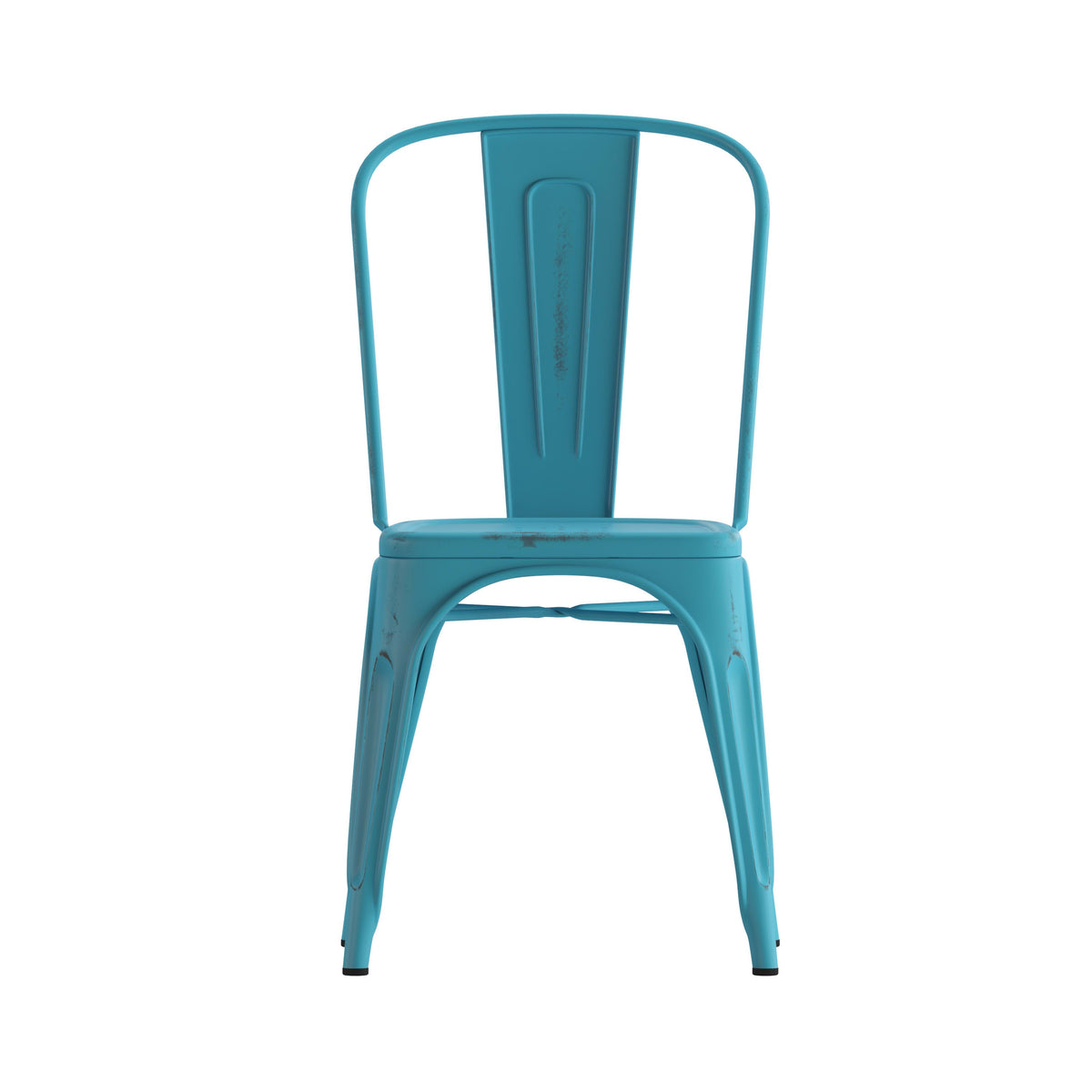 Blue |#| Distressed Blue Metal Indoor-Outdoor Stackable Chair - Kitchen Furniture