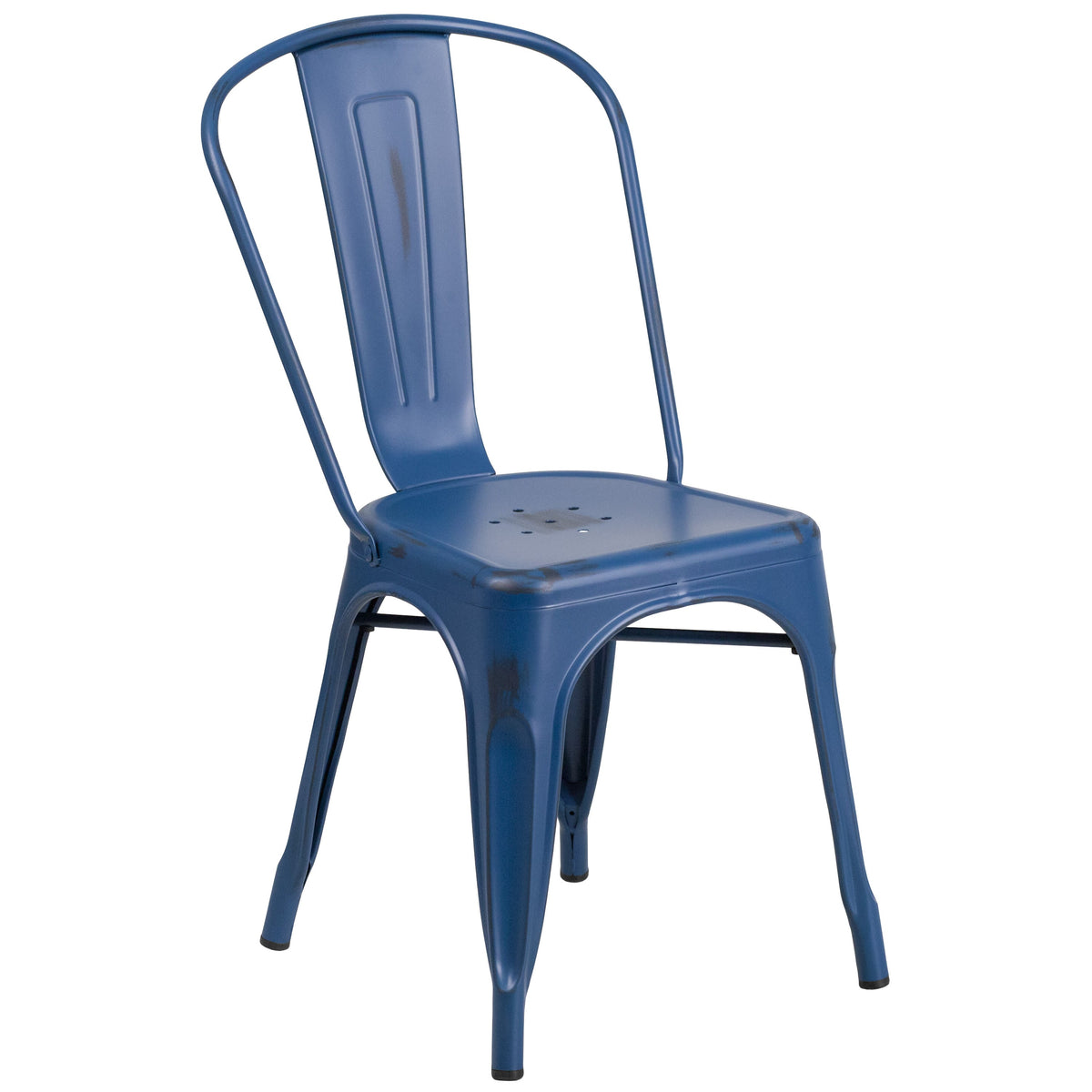 Antique Blue |#| Distressed Antique Blue Metal Indoor-Outdoor Stackable Chair - Kitchen Furniture