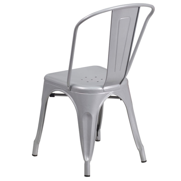 Silver |#| Silver Metal Indoor-Outdoor Stackable Chair - Restaurant Chair - Bistro Chair