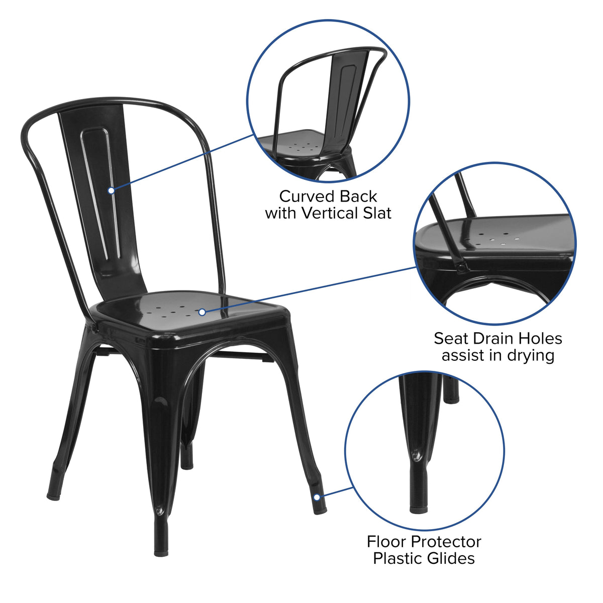 Black |#| Black Metal Indoor-Outdoor Stackable Chair - Restaurant Chair - Bistro Chair