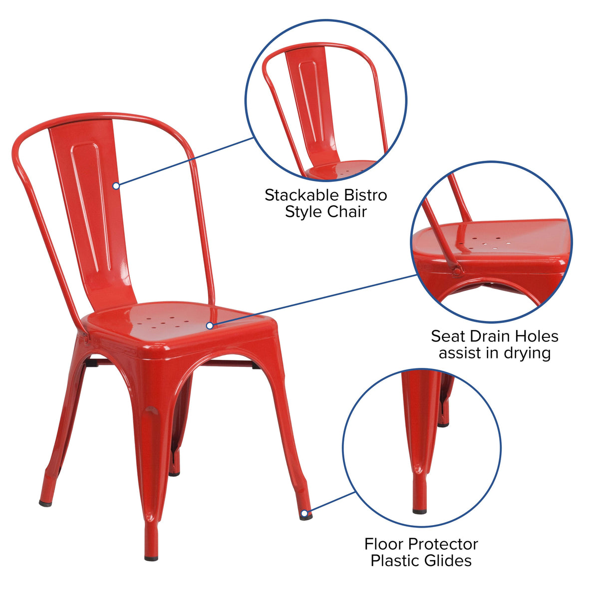 Red |#| Red Metal Indoor-Outdoor Stackable Chair - Restaurant Chair - Bistro Chair