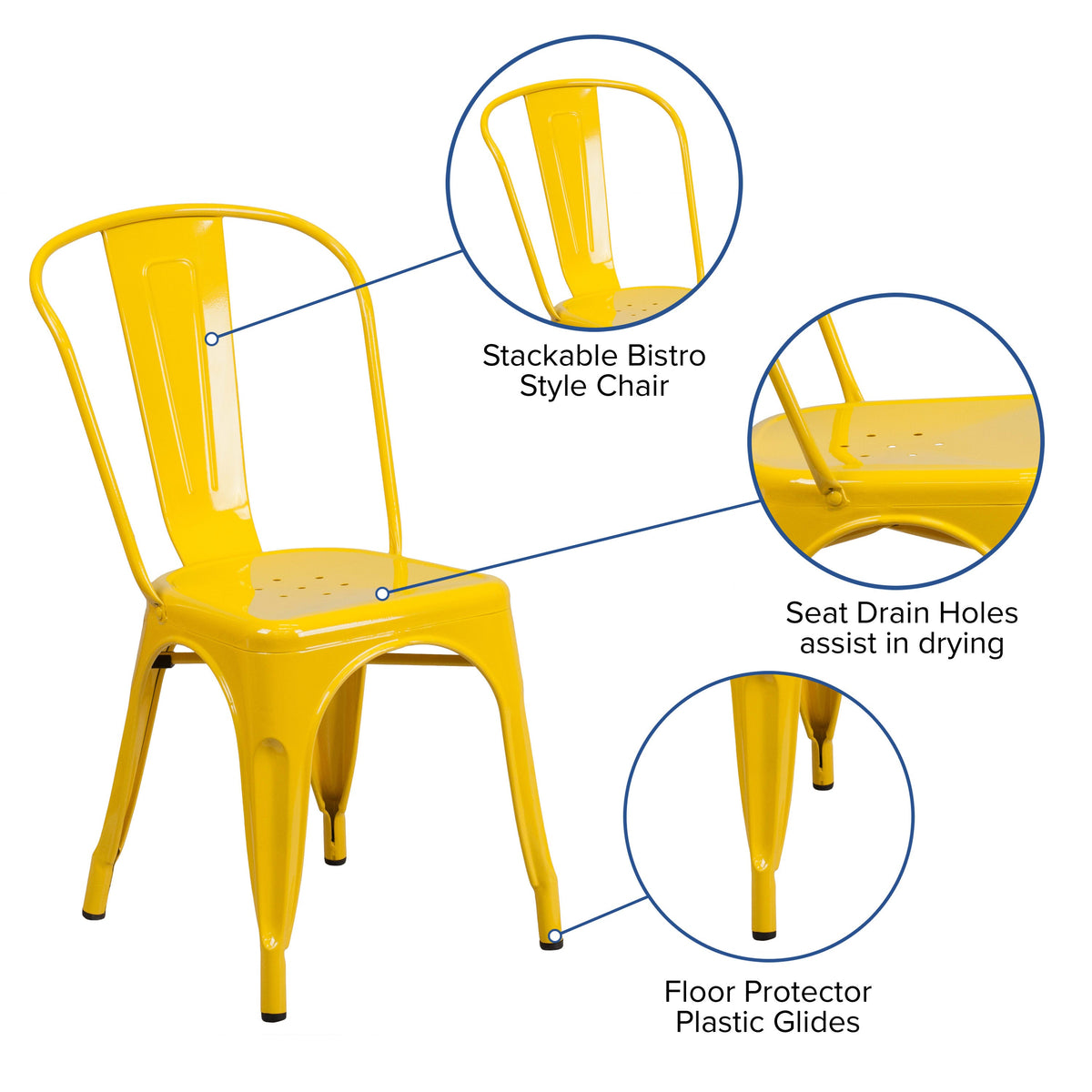 Yellow |#| Yellow Metal Indoor-Outdoor Stackable Chair - Restaurant Chair - Bistro Chair